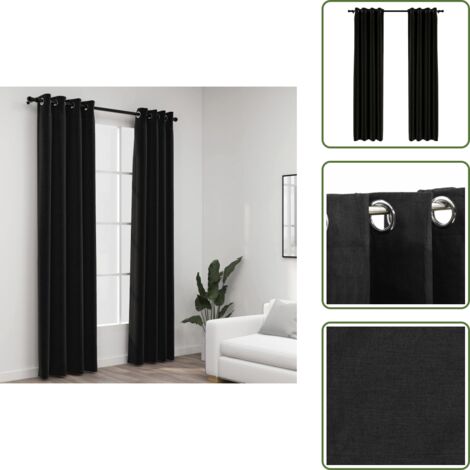 The Living Store Tende Oscuranti Effetto Lino 2 pz Antracite 140x245 cm - Tende in simil lino