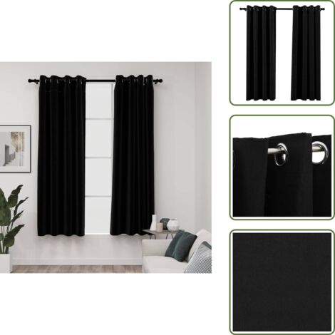 The Living Store Tende Oscuranti Effetto Lino con Occhielli 2 pz 140x175 cm Nere - Tende in simil lino