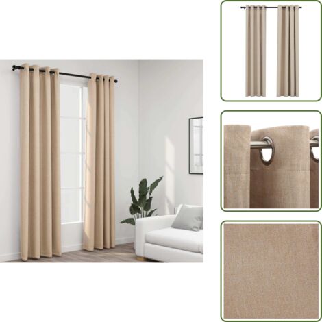 The Living Store Tende Oscuranti Effetto Lino con Occhielli 2 pz Beige 140x245cm - Tende lino