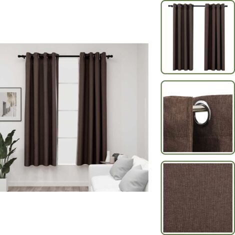 The Living Store Tende Oscuranti Effetto Lino con Occhielli 2 pz Talpa 140x175cm - Tende grigio talpa
