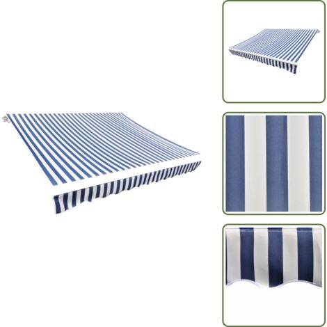 The Living Store Tendone Parasole in Tela Blu e Bianco 3,5x2,5 m - Tenda da sole