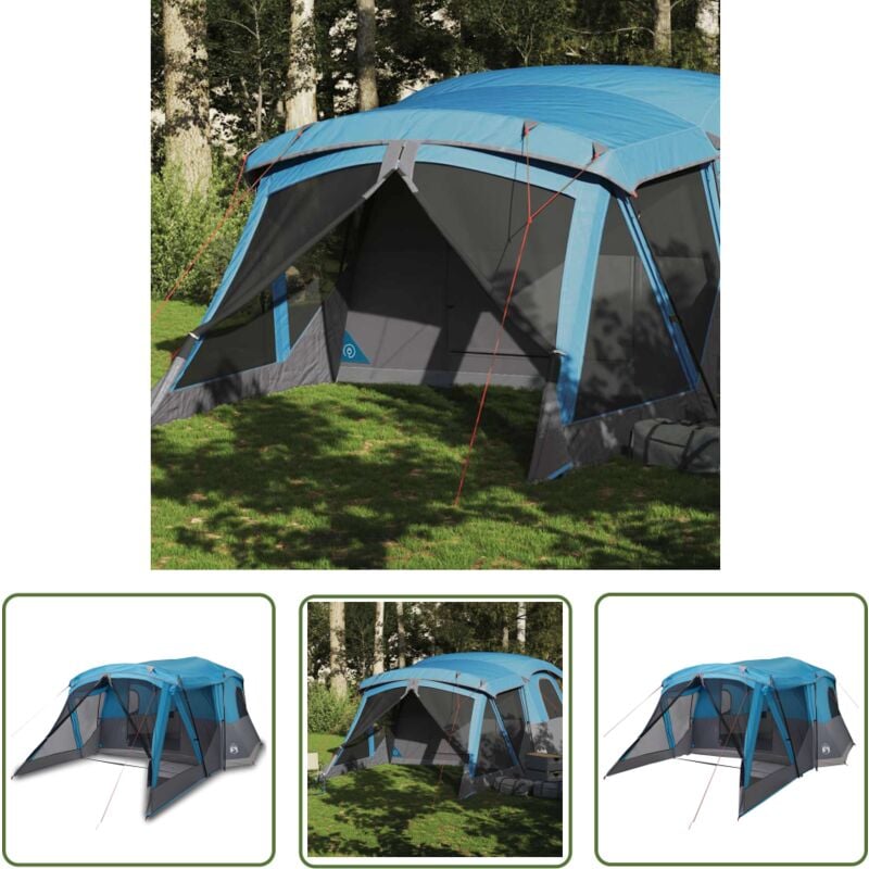 Tente de camping avec porche 4 personnes bleu imperméable - Tente De Camping - Tente Familiale - Tente Imperméable - Tente Bleue - Abri Extérieur