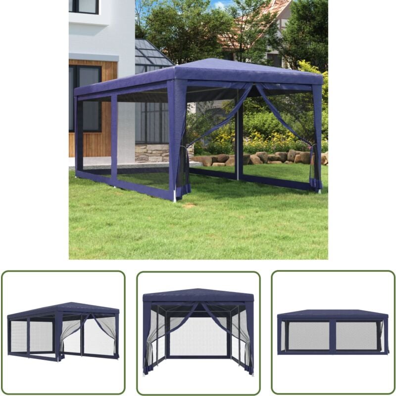 The Living Store - Tente de fête avec 6 parois latérales en maille Bleu 3x6 m pehd - Tents De Réception - Tonnelles - Gazebo - Abri Solaire - Parasol
