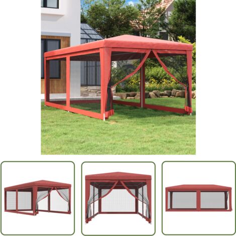 The Living Store Tente de fête avec 6 parois latérales en maille Rouge 3x6m PEHD - Tents De Réception - Tonnelles - Tentes Événementielles - Abri Solaire - Protection Uv