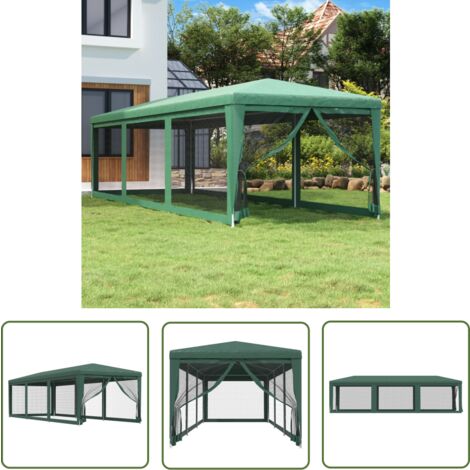 The Living Store Tente de fête avec 8 parois latérales en maille Vert 3x9 m PEHD - Tente De Réception - Tonnelle - Gazebo - Parasol - Événement En Plein Air