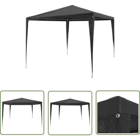 The Living Store Tente de réception 3x3 m PE Anthracite - Tente De Réception - Abri Extérieur - Parasol - Gazebo - Auvent