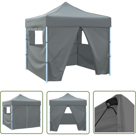 The Living Store Tente de réception escamotable avec 4 parois 3x3 m Anthracite - Tents Pliantes - Tentes De Réception - Abri Solaire - Chapiteau Pliable - Fête Extérieure