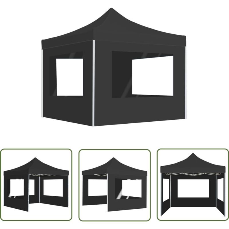 The Living Store - Tente de réception pliable à parois Aluminium 3 x 3m Anthracite - Tente De Reception - Gazebo - Parasol - Abri Solaire - Structure