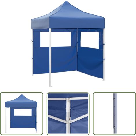 The Living Store Tente de réception pliable avec 2 parois 2x2 m Acier Bleu - Tente De Réception - Auvent Extérieur - Abri Jardin - Parasol - Événement Extérieur