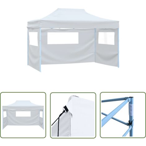 The Living Store Tente de réception pliable avec 3 parois 3x4 m Acier Blanc - Tente De Réception - Auvent Extérieur - Abri Solaire - Structure Extérieure - Événement En Plein Air