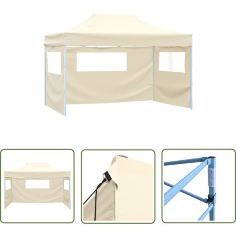The Living Store Tente de réception pliable avec 3 parois 3x4 m Acier Crème - Tents - Abri Extérieur - Chapiteau De Jardin - Auvent Pliable - Fête Extérieure
