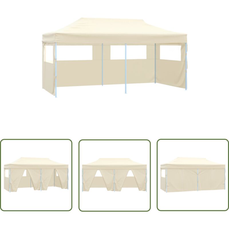 The Living Store - Tente de réception pliable avec 4 parois 3x6 m Acier Crème - Tents De Réception - Abri Extérieur - Chapiteau De Jardin - Auvent