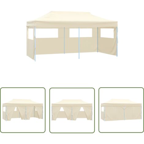 The Living Store Tente de réception pliable avec 4 parois 3x6 m Acier Crème - Tents De Réception - Abri Extérieur - Chapiteau De Jardin - Auvent Pliable - Toile De Jardin