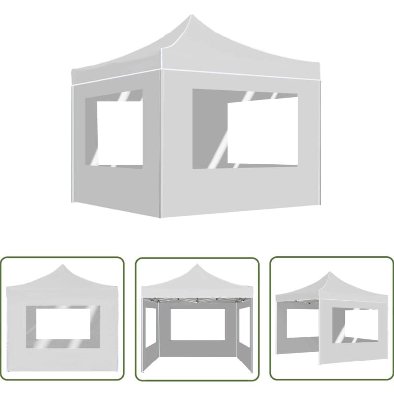 The Living Store - Tente de réception pliable avec parois Aluminium 2x2 m Blanc - Tente De Réception - Auvent Pliante - Parasol - Événement En Plein