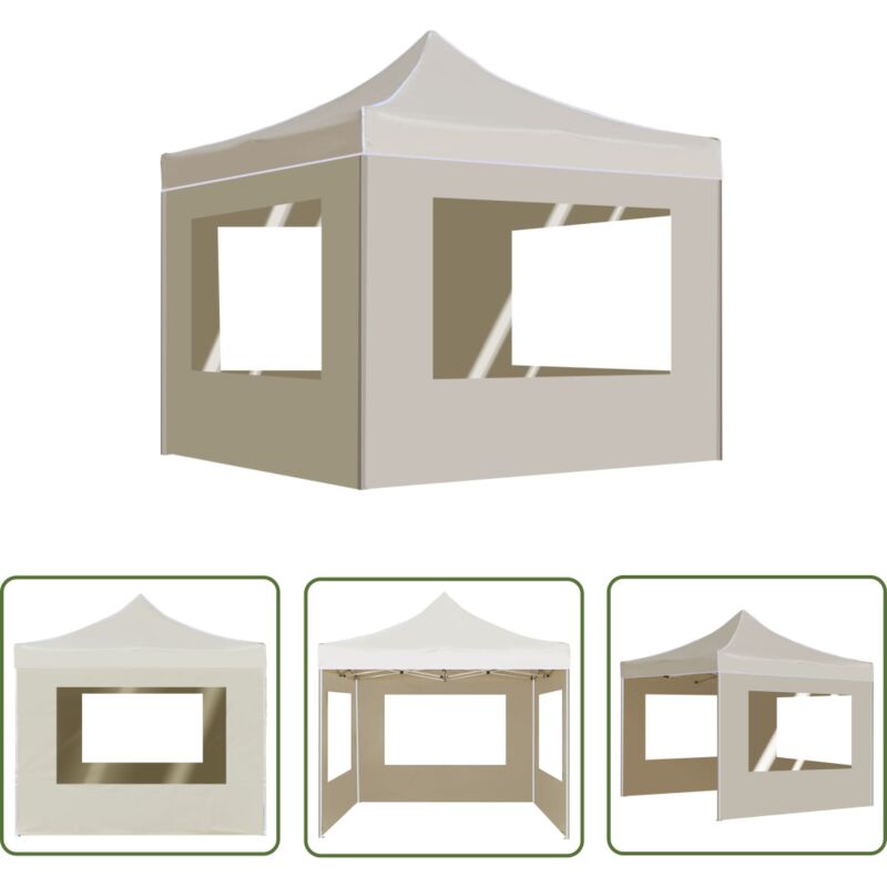 The Living Store - Tente de réception pliable avec parois Aluminium 2x2 m Crème - Tente De Réception - Auvent Pliante - Parasol - Événement Extérieur