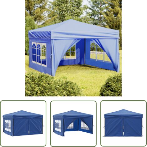 The Living Store Tente de réception pliable avec parois Bleu 3x3 m - Tente De Réception - Abri Extérieur - Gazebo - Parasol - Jardin