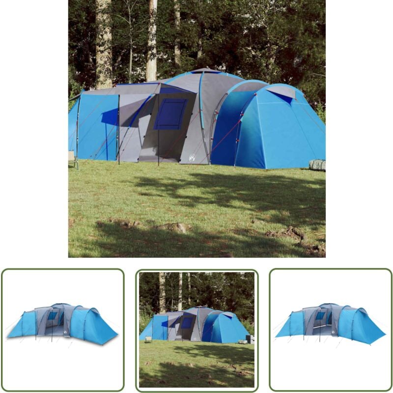 Tente familiale à dôme 12 personnes bleu imperméable - Tente Famille - Tente Camping - Tente Dome - Tente Imperméable - Tente Bleue - The Living Store