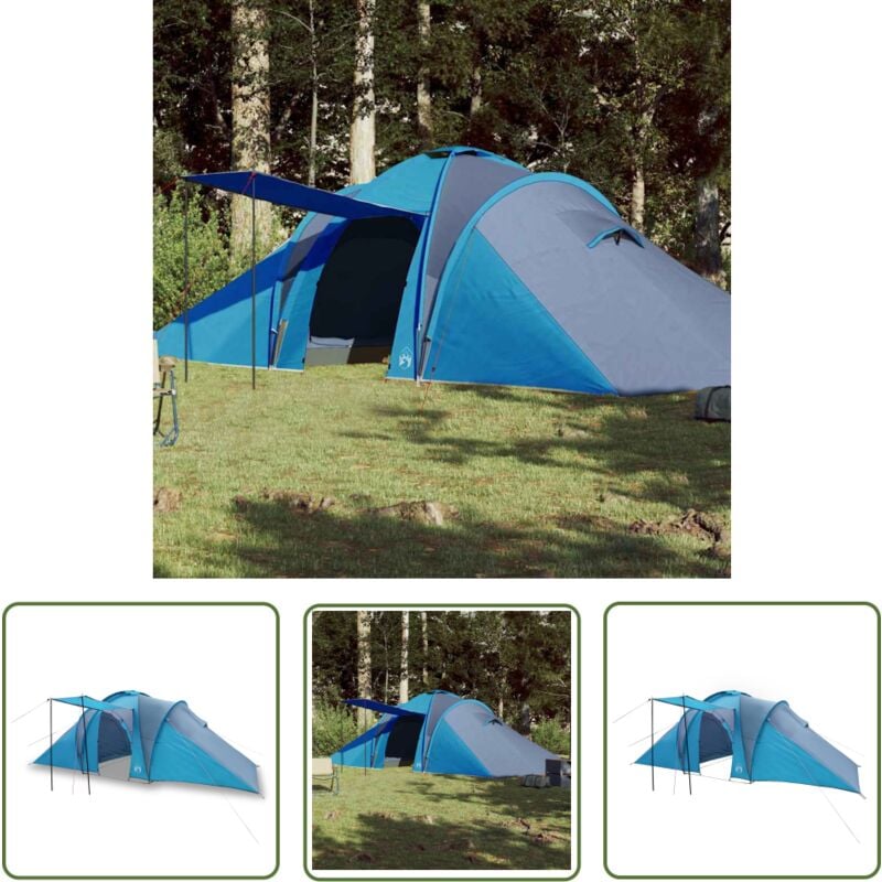 Tente familiale à dôme 6 personnes bleu imperméable - Tente Famille - Tente Camping - Tente Dome - Tente Imperméable - Tente Bleue - The Living Store