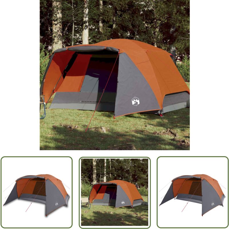 The Living Store Tente familiale et porche 6 personnes gris orange imperméable - Tente Famille - Tente Camping - Tente Imperméable - Tente 6