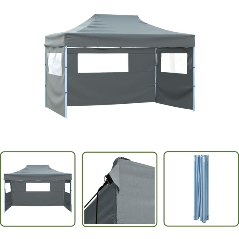 The Living Store - Tente pliable avec 3 parois 3 x 4,5 m Anthracite - Tents Pliantes - Tentes De Jardin - Auvent Pliable - Structure Extérieure