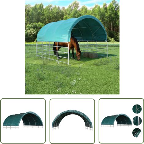 The Living Store Tente pour bétail PVC 3,7x3,7 m Vert - Abri Animal - Tente Agricole - Abri Cheval - Abri Vache - Abri Mouton
