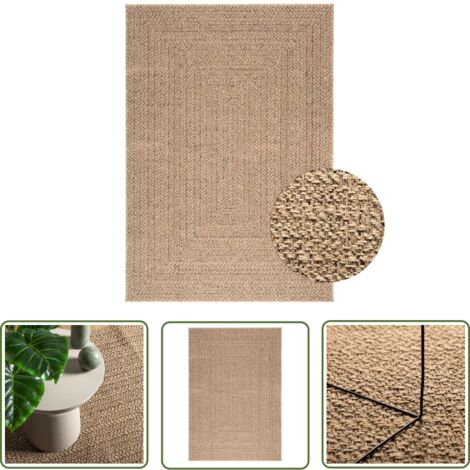 The Living Store Teppich 140x200 cm Jute-Optik Innen und Außen - Outdoor-Teppich - Terrasse - Balkon - Garten - Jute Optik
