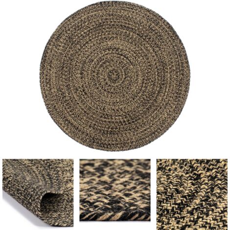 The Living Store - Teppich Handgefertigt Jute Schwarz und Braun 180 cm