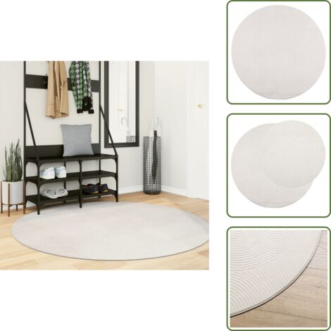 The Living Store Teppich IZA Kurzflor Skandinavischer Look Creme Ø 160 cm - Flaumig - Teppich - Cremefarben - Rund - Skandinavisch