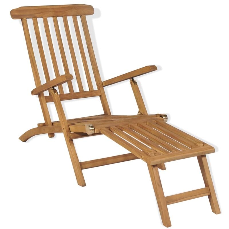 Chaise de terrasse avec repose-pied Bois de teck solide - Brun