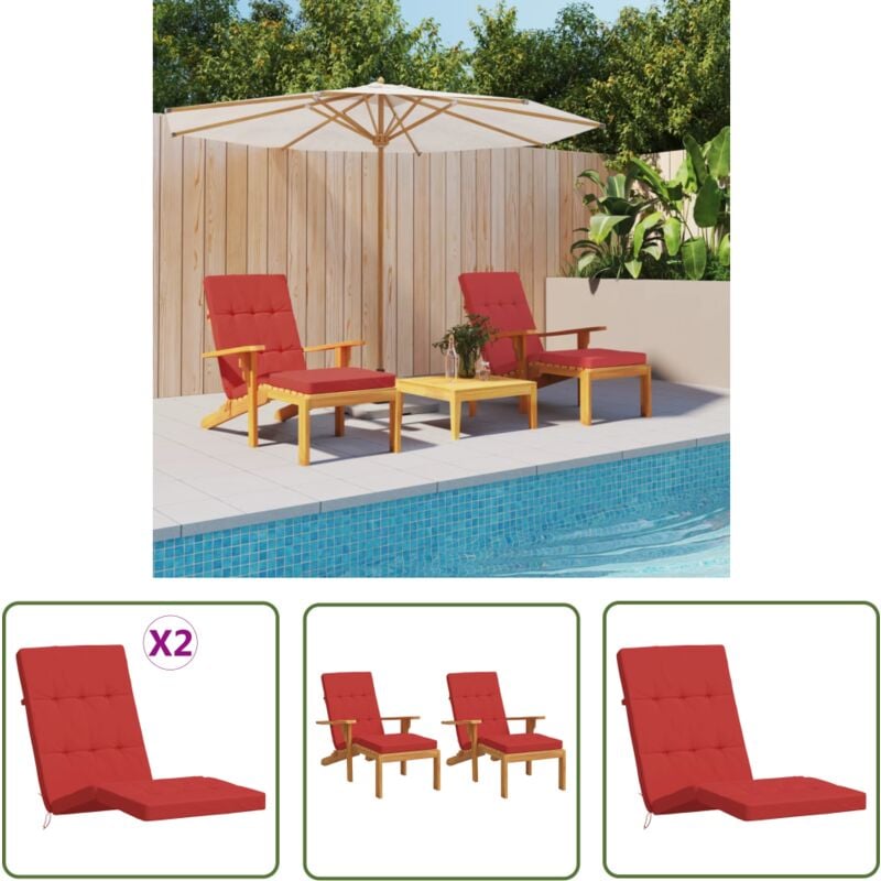 The Living Store - Coussins de chaise longue lot de 2 rouge tissu oxford - Coussin De Chaise Longue - Coussin Exterieur - Coussin Jardin - Coussin