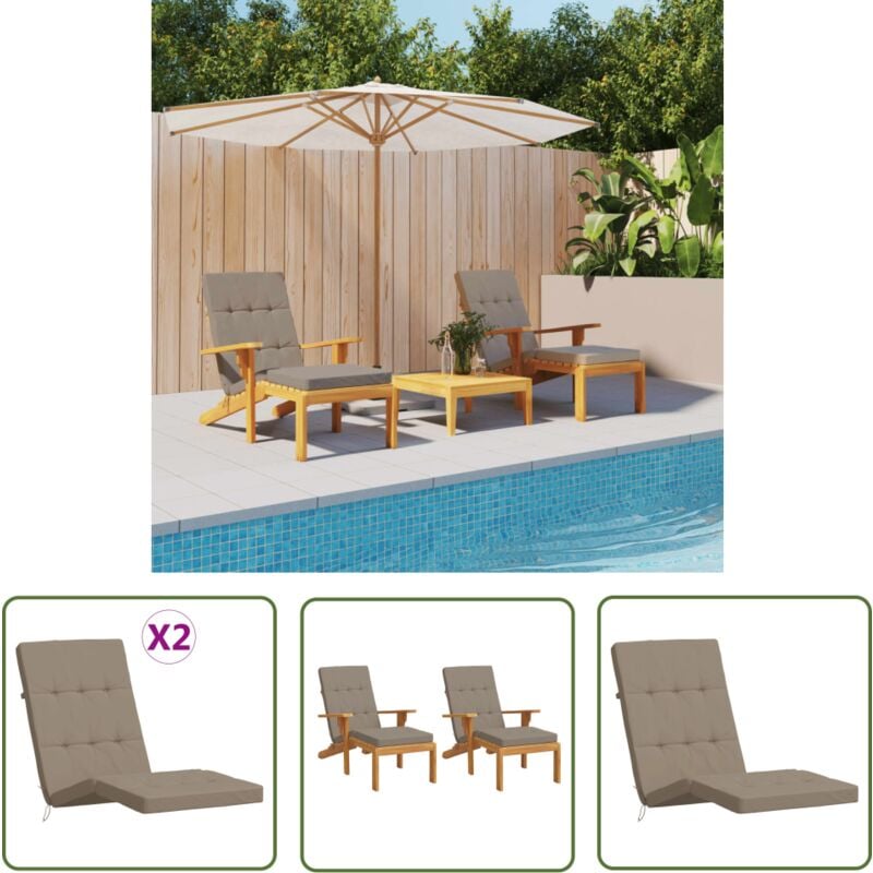 Coussins de chaise longue lot de 2 taupe tissu oxford - Coussin De Chaise Longue - Coussin D'extérieur - Coussin De Terrasse - Coussin Confortable
