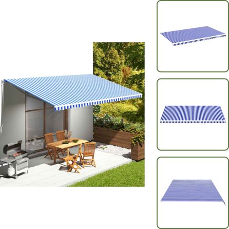 The Living Store Tessuto di Ricambio per Tenda da Sole Blu e Bianco 6x3,5 m - Tessuto da tenda