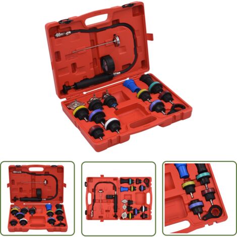 The Living Store Testeur de pression pour refroidissement et bouchon 18 pcs - Outil De Diagnostic Automobile - Testeur De Pression De Liquide De Refroidissement - Kit De Réparation De Voiture - Outils