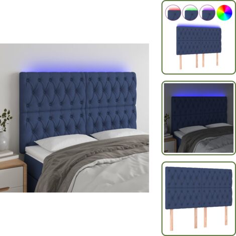 The Living Store Testiera a LED Blu 160x7x118/128 cm in Tessuto - Testiera per letto
