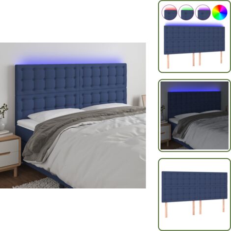 The Living Store Testiera a LED blu 200x5x118/128cm in Tessuto - Testiera per letto