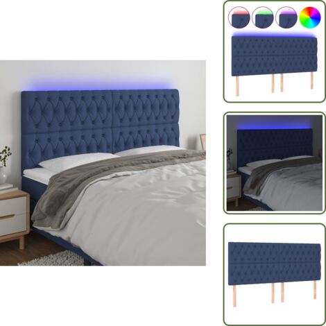 The Living Store Testiera a LED Blu 200x7x118/128 cm in Tessuto - Testiera per letto