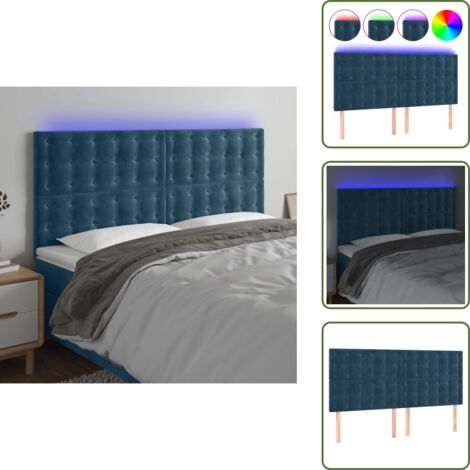 The Living Store Testiera a LED Blu Scuro 180x5x118/128 cm in Velluto - Velluto