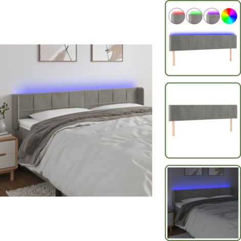 The Living Store Testiera a LED Grigio Chiaro 203x16x78/88 cm in Velluto - Luci LED
