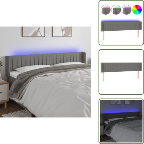 The Living Store Testiera a LED Grigio Scuro 163x16x78/88 cm in Tessuto - Luci LED