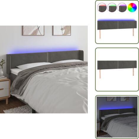 The Living Store Testiera a LED Grigio Scuro 163x16x78/88 cm in Velluto - Luci LED