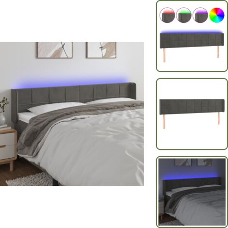 The Living Store Testiera a LED Grigio Scuro 203x16x78/88 cm in Velluto - Velluto