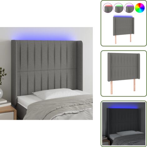 The Living Store Testiera a LED Grigio Scuro 93x16x118/128 cm in Tessuto - Luci LED
