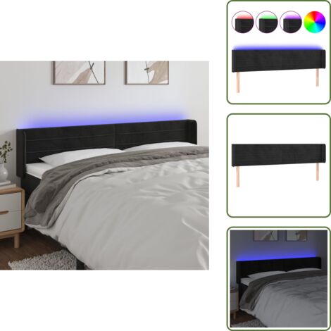 The Living Store Testiera a LED Nera 183x16x78/88 cm in Velluto - Velluto