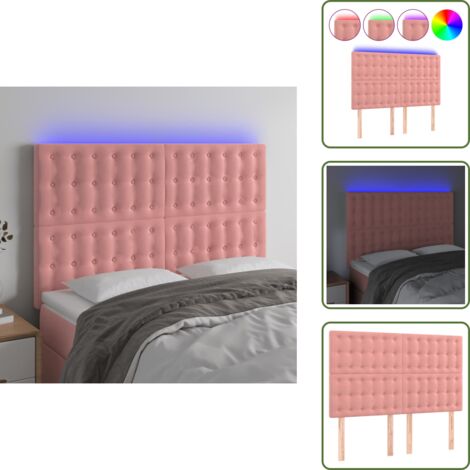The Living Store Testiera a LED Rosa 144x5x118/128 cm in Velluto - Velluto Rosa