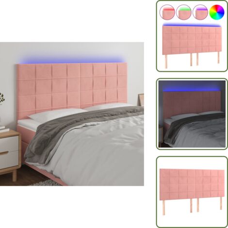 The Living Store Testiera a LED Rosa 180x5x118/128 cm in Velluto - Velluto Rosa