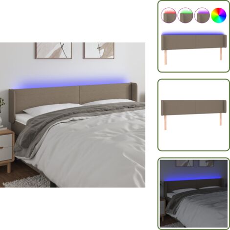 The Living Store Testiera a LED Tortora 203x16x78/88 cm in Tessuto - Luci LED