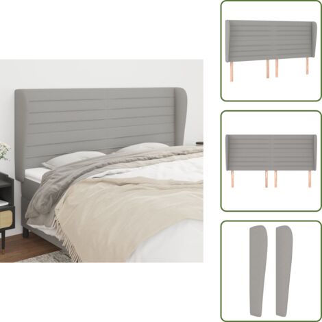 The Living Store Testiera ad Orecchio Grigio Chiaro 183x23x118/128 cm in Tessuto - Testiera ad orecchio