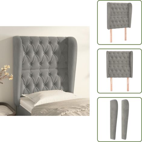 The Living Store Testiera ad Orecchio Grigio Chiaro 83x23x118/128 cm in Velluto - Testiera ad orecchio