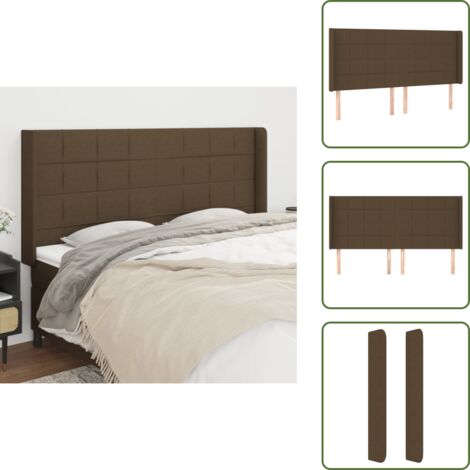 The Living Store Testiera ad Orecchio Marrone Scuro 183x16x118/128 cm in Tessuto - Testiera ad orecchio
