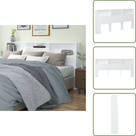The Living Store Testiera con Contenitore Bianco 220x19x103,5 cm - Testiera da camera da letto